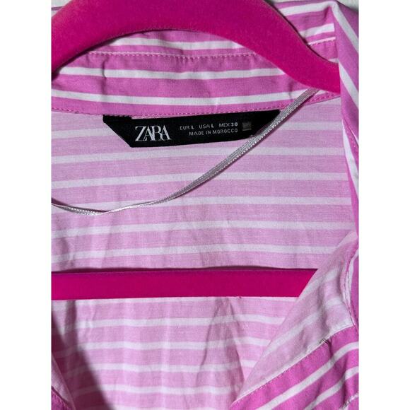 Zara Women's Pink White Striped Print Long Sleeves Button Down Shirt Size Large - Picture 3 of 4